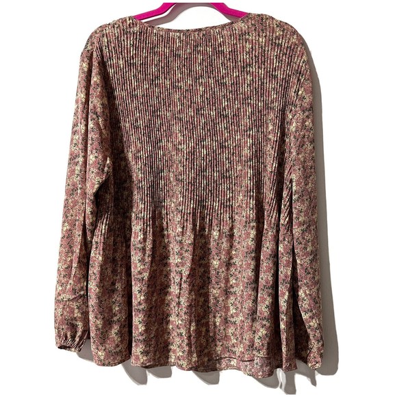 DR2 by Daniel Rainn Blouse Size 1X Pleated Tassels Ditsy Floral Mauve Top NWT - Picture 9 of 10
